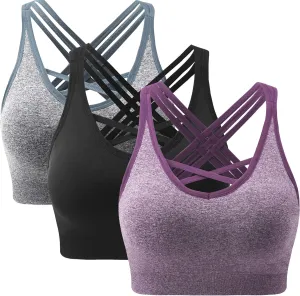 ANGOOL Strappy Sports Bras for Women - Medium Support Wirefree Yoga Bra Activewear
