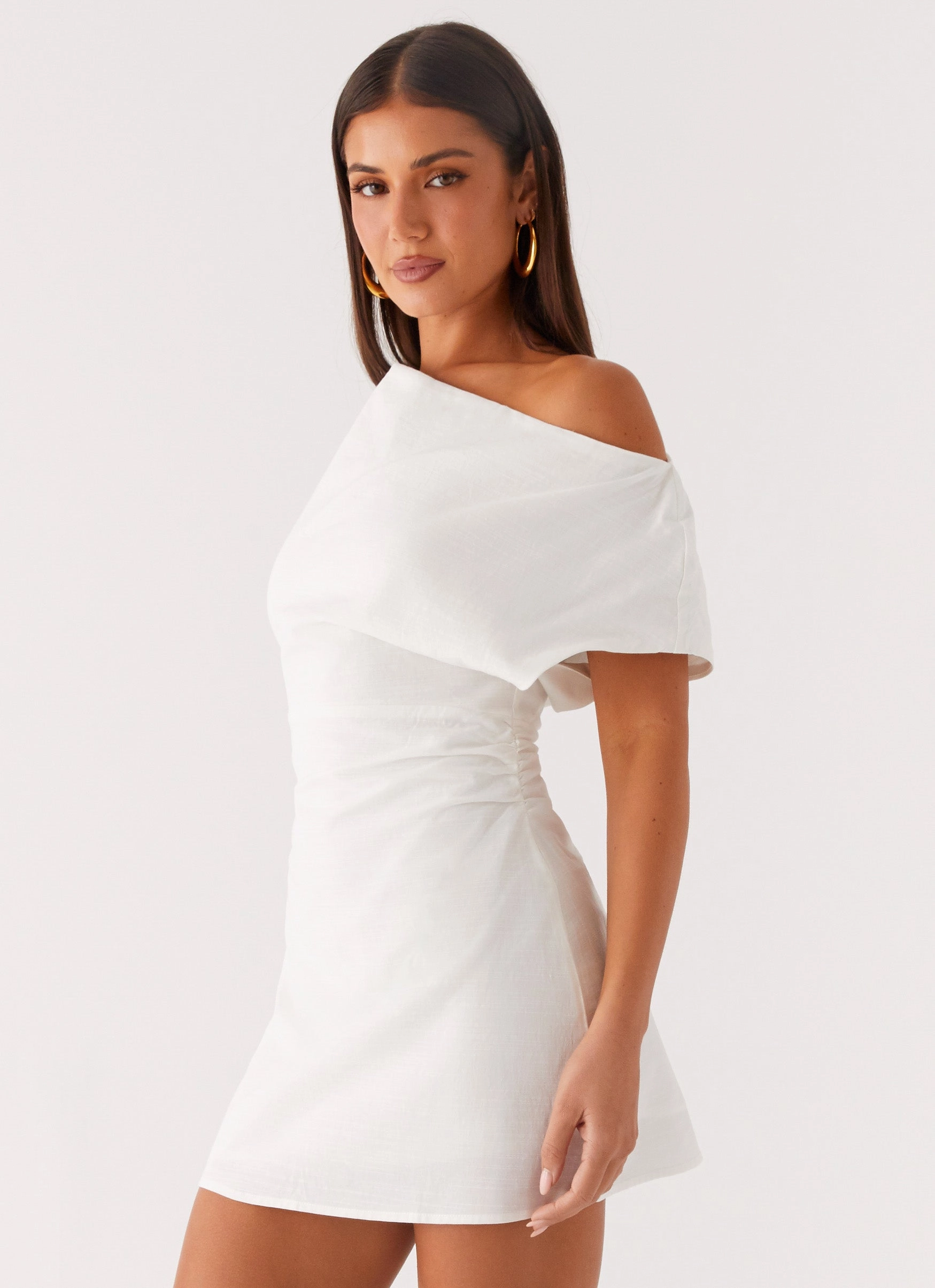 Moonlight Oasis Asymmetrical Mini Dress - Off White Soft Stitch