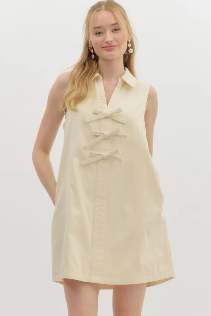 Relaxed Line Calm Outfit Annabelle Bow Front Mini Dress