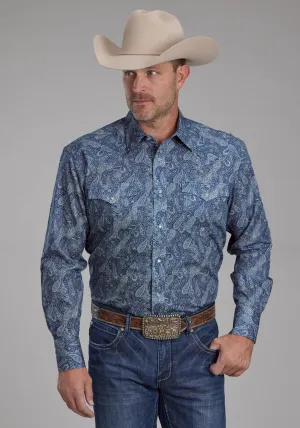 Anti Cling Lining Roper Mens River Paisley Blue 100% Cotton L/S Shirt Roper Mens River Paisley Blue 100% Cotton L/S Shirt Day-To-Night Wear Durable Buttons