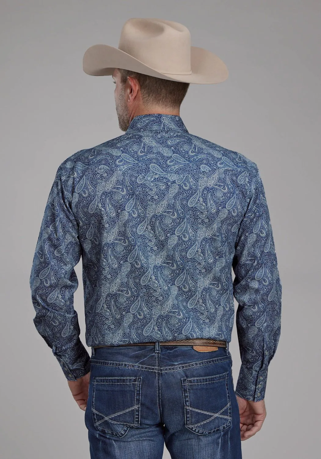Ethical production Roper Mens River Paisley Blue 100% Cotton L/S Shirt