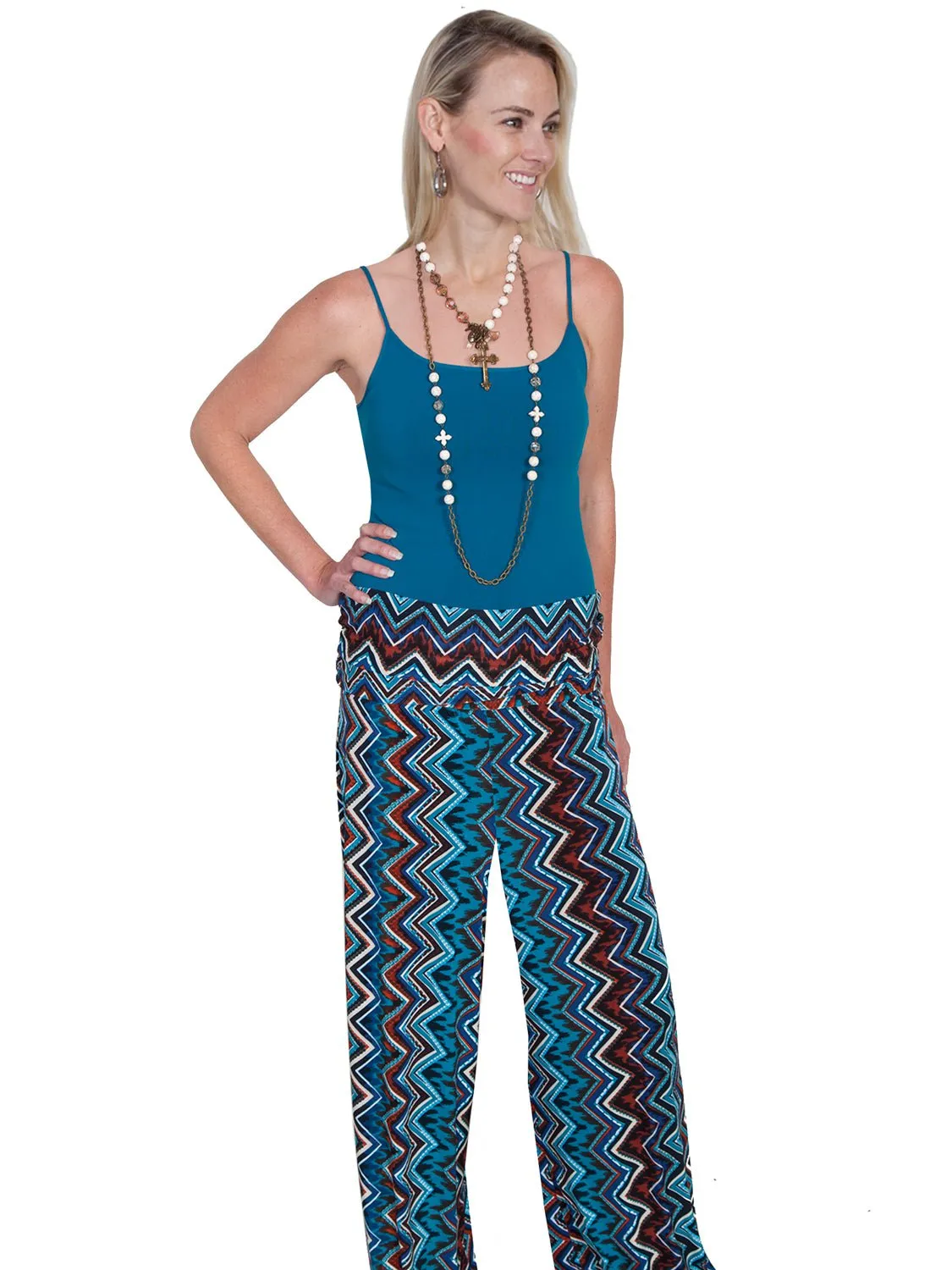Scully Womens Palazzo Zig Zag Turquoise Poly/Spandex Lounge Pants Unisex Outfit
