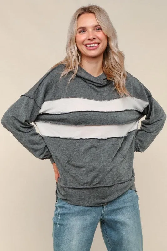 Fashion Comfort UPF Rated Fabric Henley Hoodie Pullover Top W/kangaroo Pocket