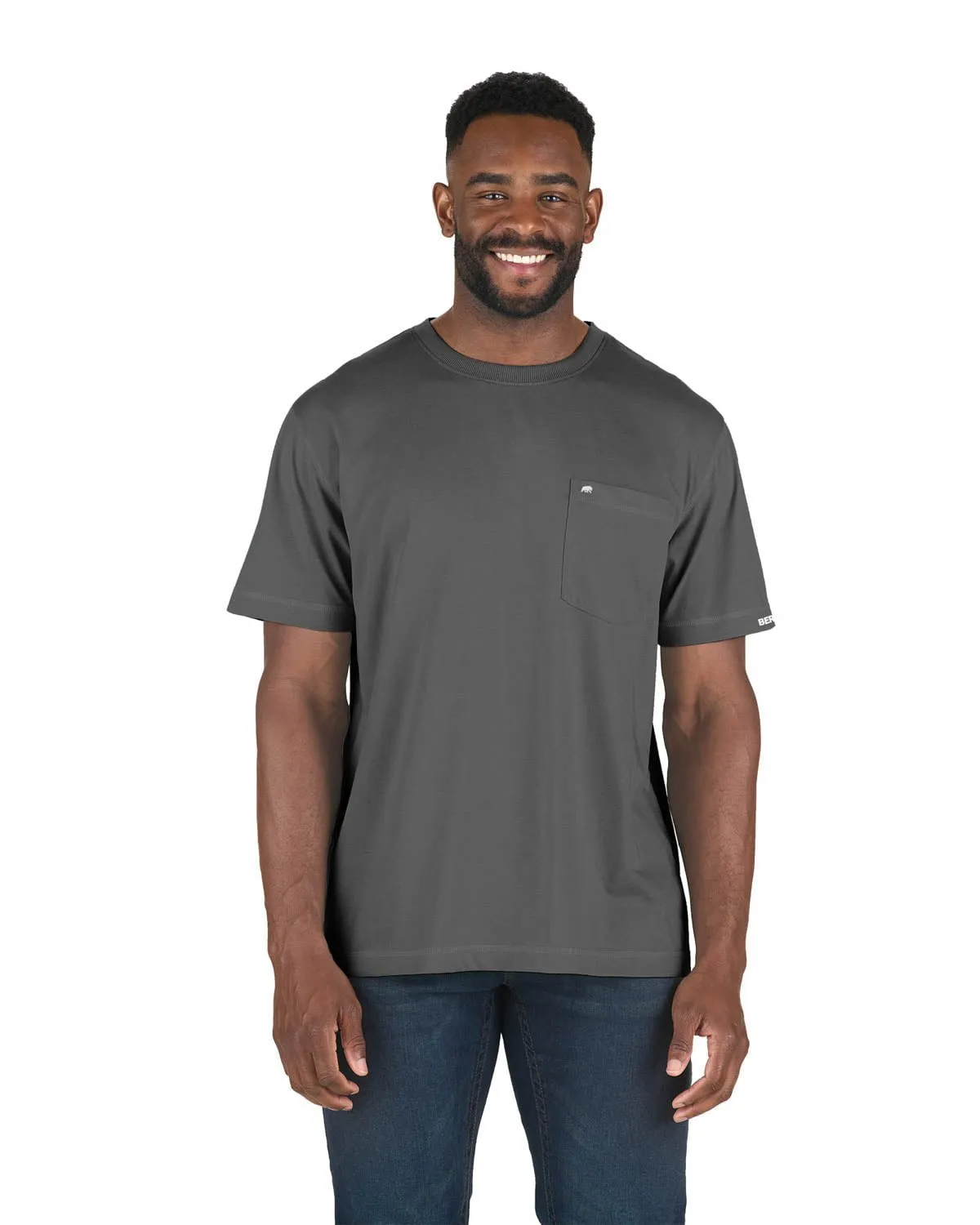 Berne Mens Slate Cotton Blend Light Performance Tee S/S Job Interview Essential Fit