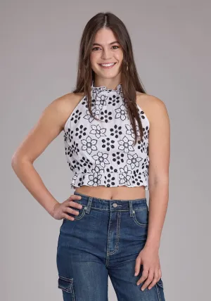 Anti Pilling Fabric Roper Womens Floral Eyelet Western White/Black 100% Cotton S/L Halter Top Quick-Dry Roper Womens Floral Eyelet Western White/Black 100% Cotton S/L Halter Top
