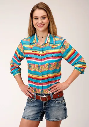 Anti Pilling Fabric Roper Womens Multi-Color Rayon/Nylon Serape Print L/S Snap Shirt Roper Womens Multi-Color Rayon/Nylon Serape Print L/S Snap Shirt Relax Mode Trend Setter Chill Outfit
