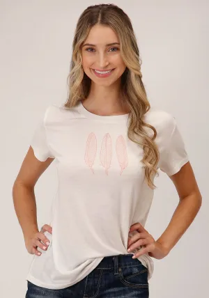 Anti Pilling Fabric Roper Womens Three Feathers White Poly/Rayon S/S T-Shirt Roper Womens Three Feathers White Poly/Rayon S/S T-Shirt Outdoor Adventure Holiday Style