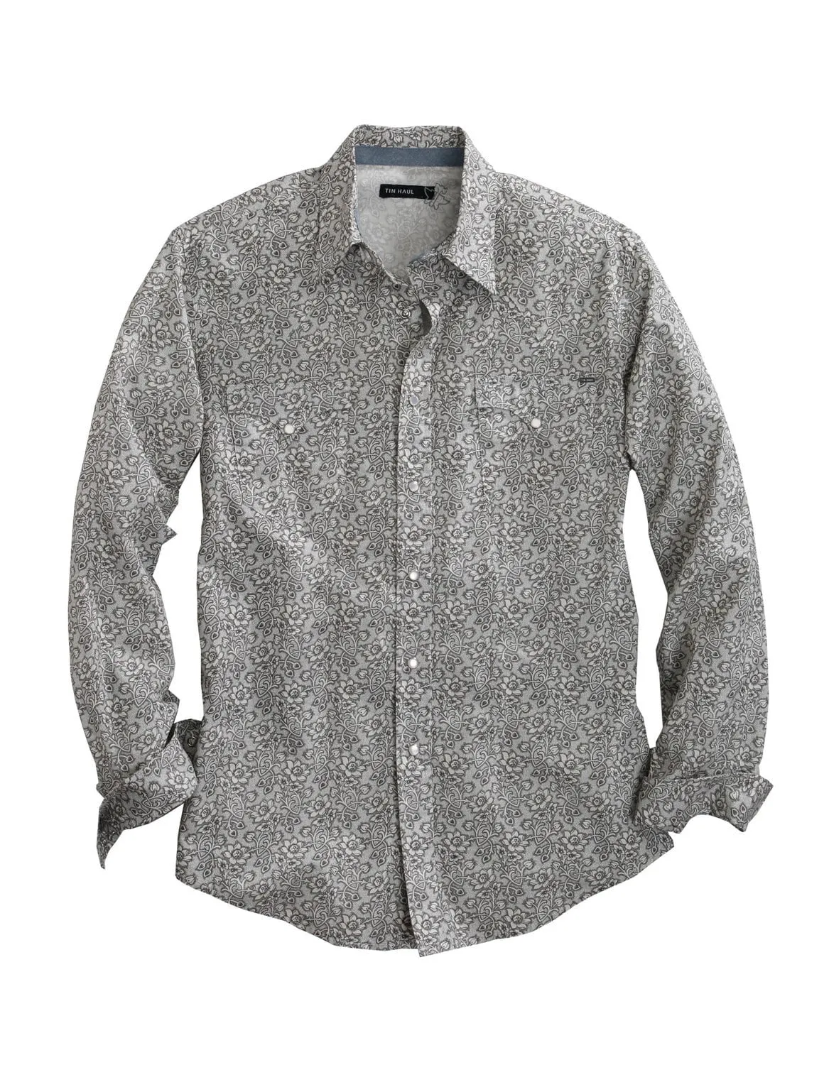 Tin Haul Mens Grey 100% Cotton Vintage Floral L/S Shirt Everyday Essential Stretchable Material