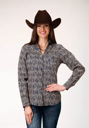 Anti-pilling Roper Womens Vintage Paisley Blue 100% Cotton L/S Shirt Autumn Look Roper Womens Vintage Paisley Blue 100% Cotton L/S Shirt