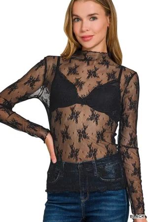 Anti Pilling Surface Kori Lace See-through Layering Top crew neck Seasonal Smart Kori Lace See-through Layering Top