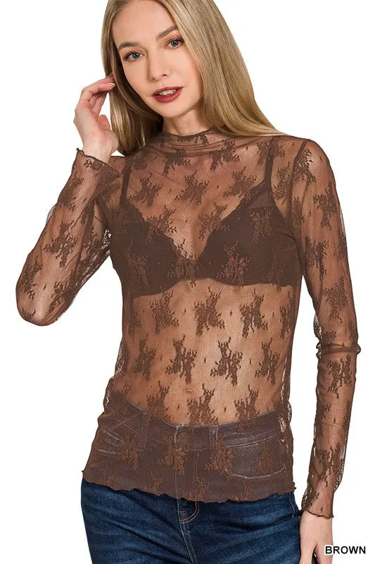 Kori Lace See-through Layering Top Affordable accessibility Flexible Neckband