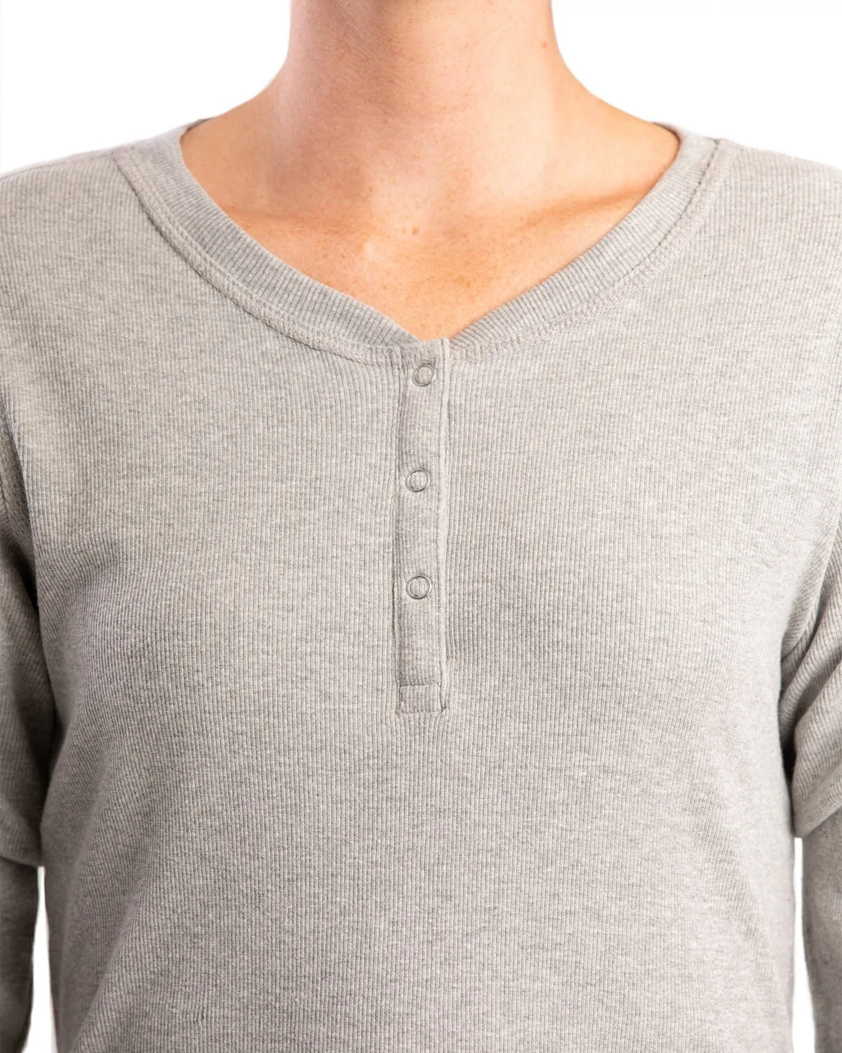 Berne Mens Heavyweight Rib-Knit Grey Cotton Blend L/S Henley Oversized Fit