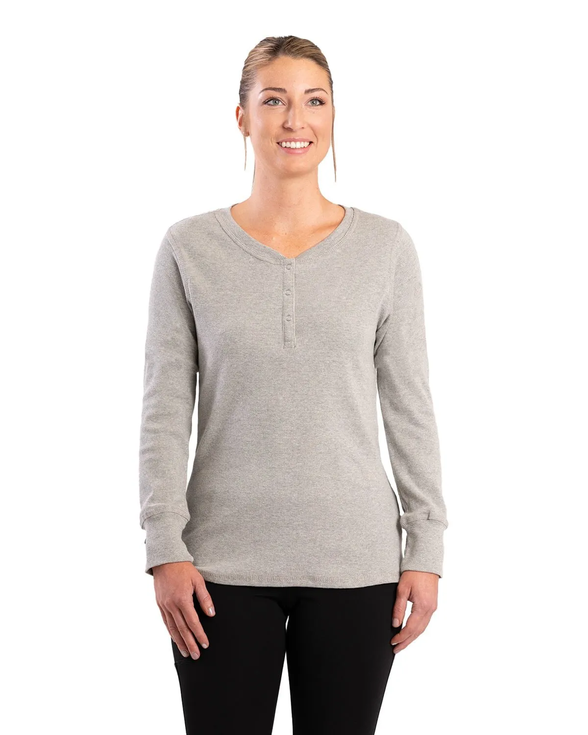 Berne Mens Heavyweight Rib-Knit Grey Cotton Blend L/S Henley All-Occasion Wear