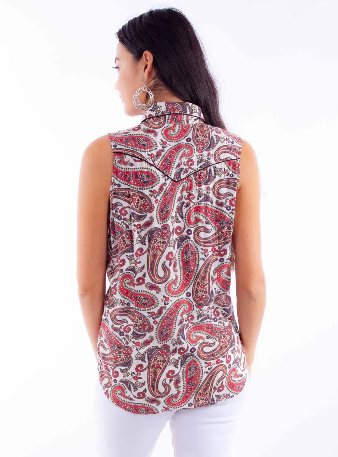 Textured Finish Cocktail Event Scully Womens Bold Paisley Red 100% Rayon S/L Shirt