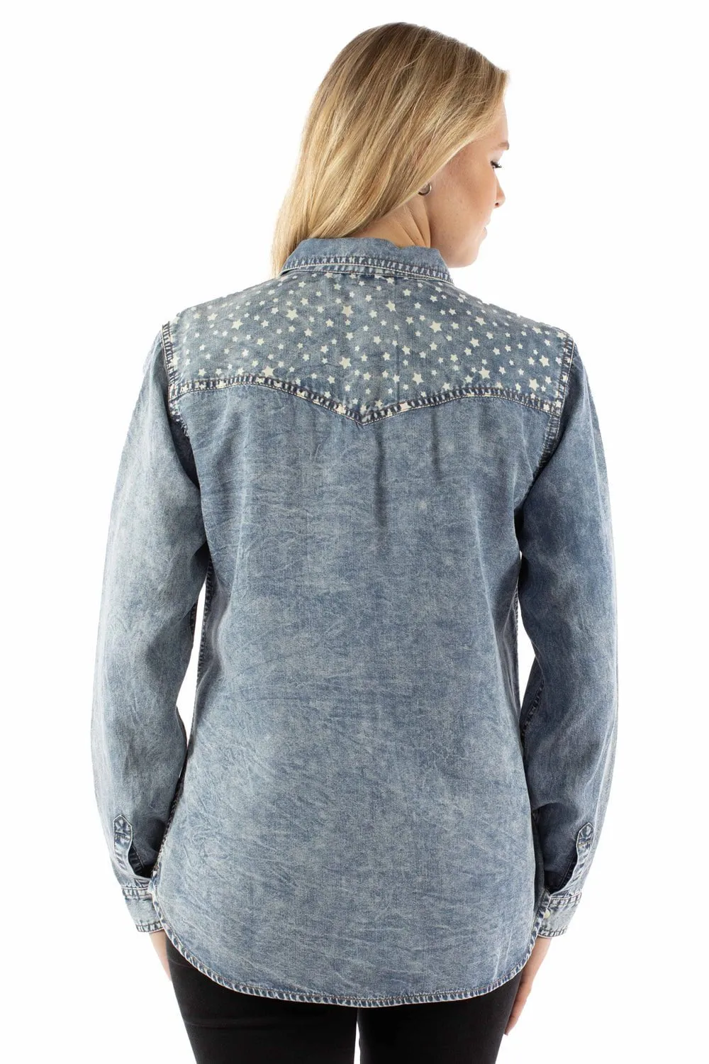 High Neck Scully Womens Lightweight Patriotic Blue Lyocell L/S Shirt