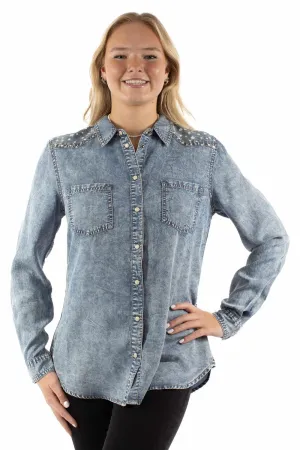 Anti Pilling Surface Treatment Scully Womens Lightweight Patriotic Blue Lyocell L/S Shirt Functional Design Classic Wardrobe Scully Womens Lightweight Patriotic Blue Lyocell L/S Shirt