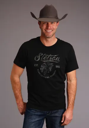 Anti Pilling Surface Treatment Stetson Mens Black 100% Cotton Indian Head S/S T-Shirt Stetson Mens Black 100% Cotton Indian Head S/S T-Shirt Resort Wear