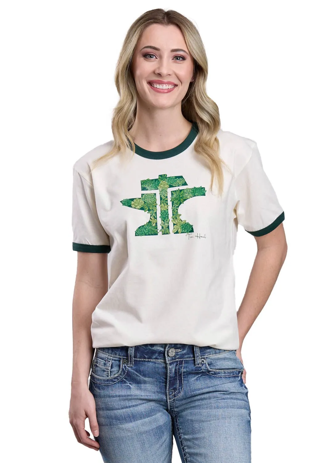 Holiday Travel Tin Haul Womens Green Succulents Anvil Logo Natural 100% Cotton S/S T-Shirt