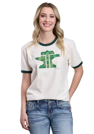 Anti Slip Hem Tin Haul Womens Green Succulents Anvil Logo Natural 100% Cotton S/S T-Shirt Relaxed Fit Tin Haul Womens Green Succulents Anvil Logo Natural 100% Cotton S/S T-Shirt