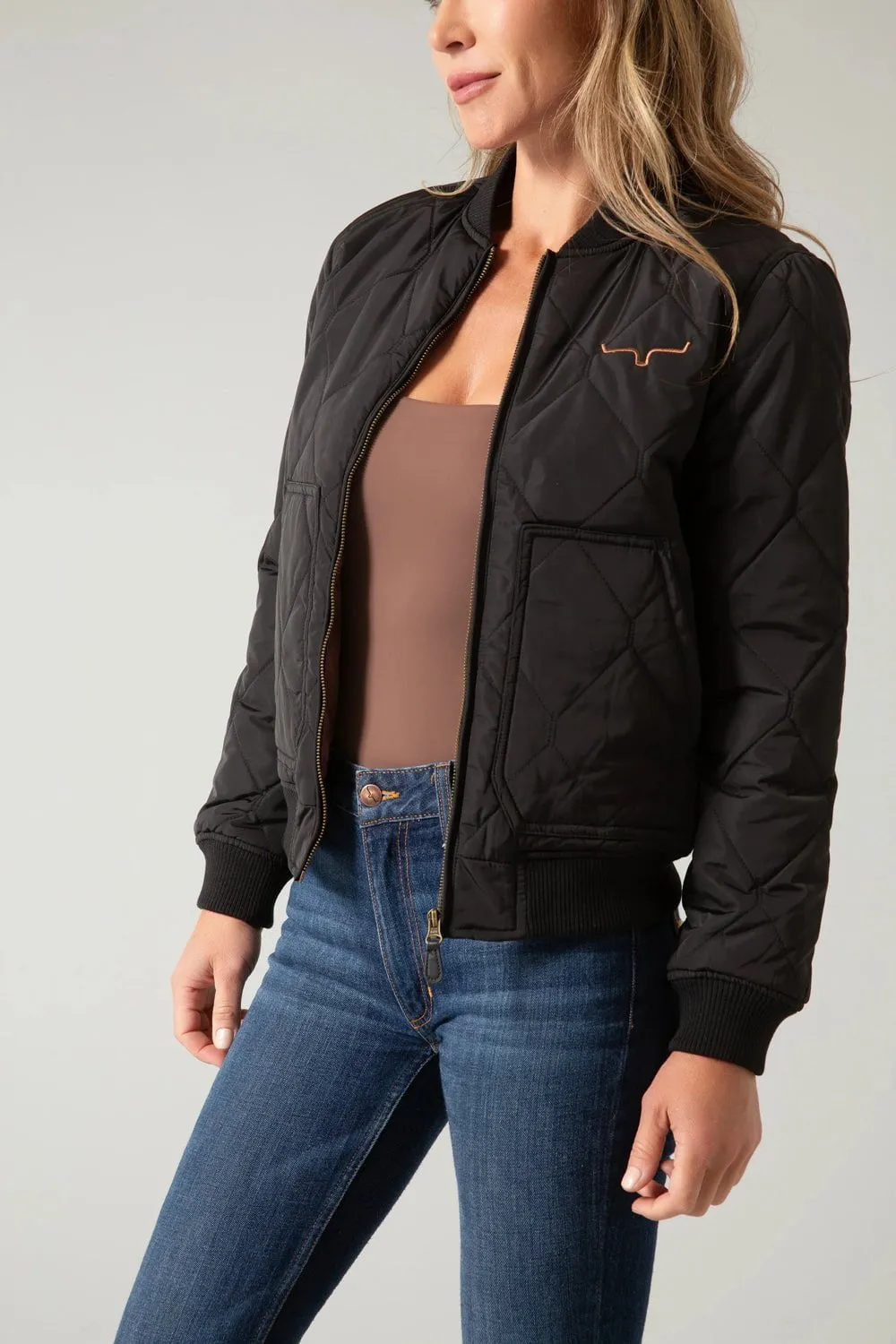 High Quality Holiday Vibes Winter Warmth Kimes Ranch Womens Marinos Bomber Black Polyester Insulated Jacket