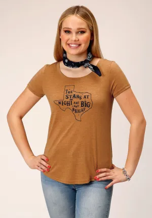 Anti-static Roper Womens Stars Big and Bright Tobacco Brown Poly/Rayon S/S T-Shirt Roper Womens Stars Big and Bright Tobacco Brown Poly/Rayon S/S T-Shirt Easy Care Reinforced Collar