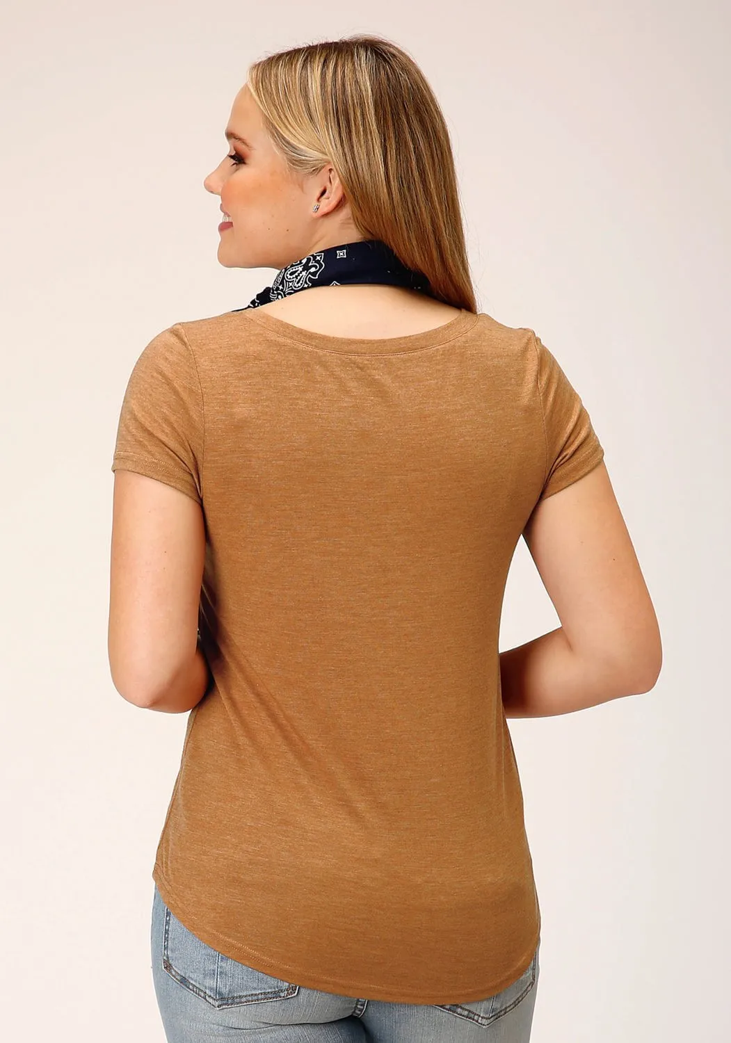 UV Protective Coating Roper Womens Stars Big and Bright Tobacco Brown Poly/Rayon S/S T-Shirt