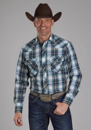 Antimicrobial Coating Roper Mens 2111 Plaid Teal/White Cotton Blend L/S Shirt Unstructured Shoulder Roper Mens 2111 Plaid Teal/White Cotton Blend L/S Shirt