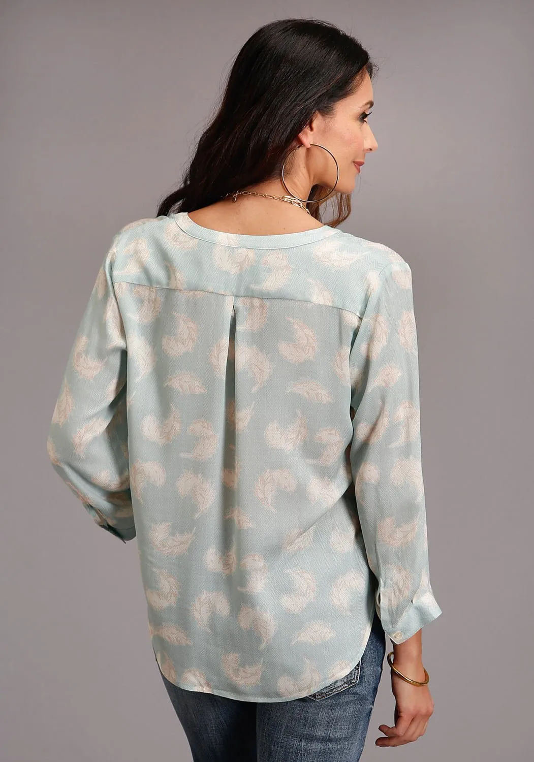 Checkered Print Stetson Womens Aqua Rayon/Nylon Feathers S/S Blouse