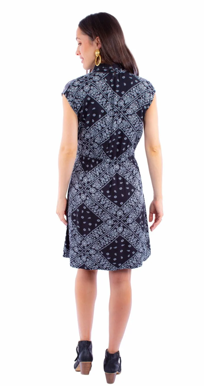Scully Womens Hankerchief Fabric Black 100% Rayon S/S Dress Flattering Waist Design Comfy Option