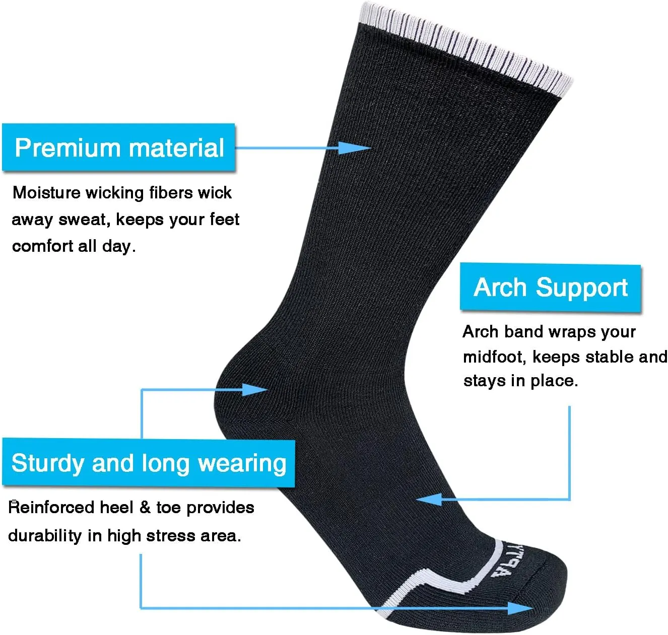 APTYID Men's Moisture Wicking Cushioned Crew Work Boot Socks (4-6 Pairs)