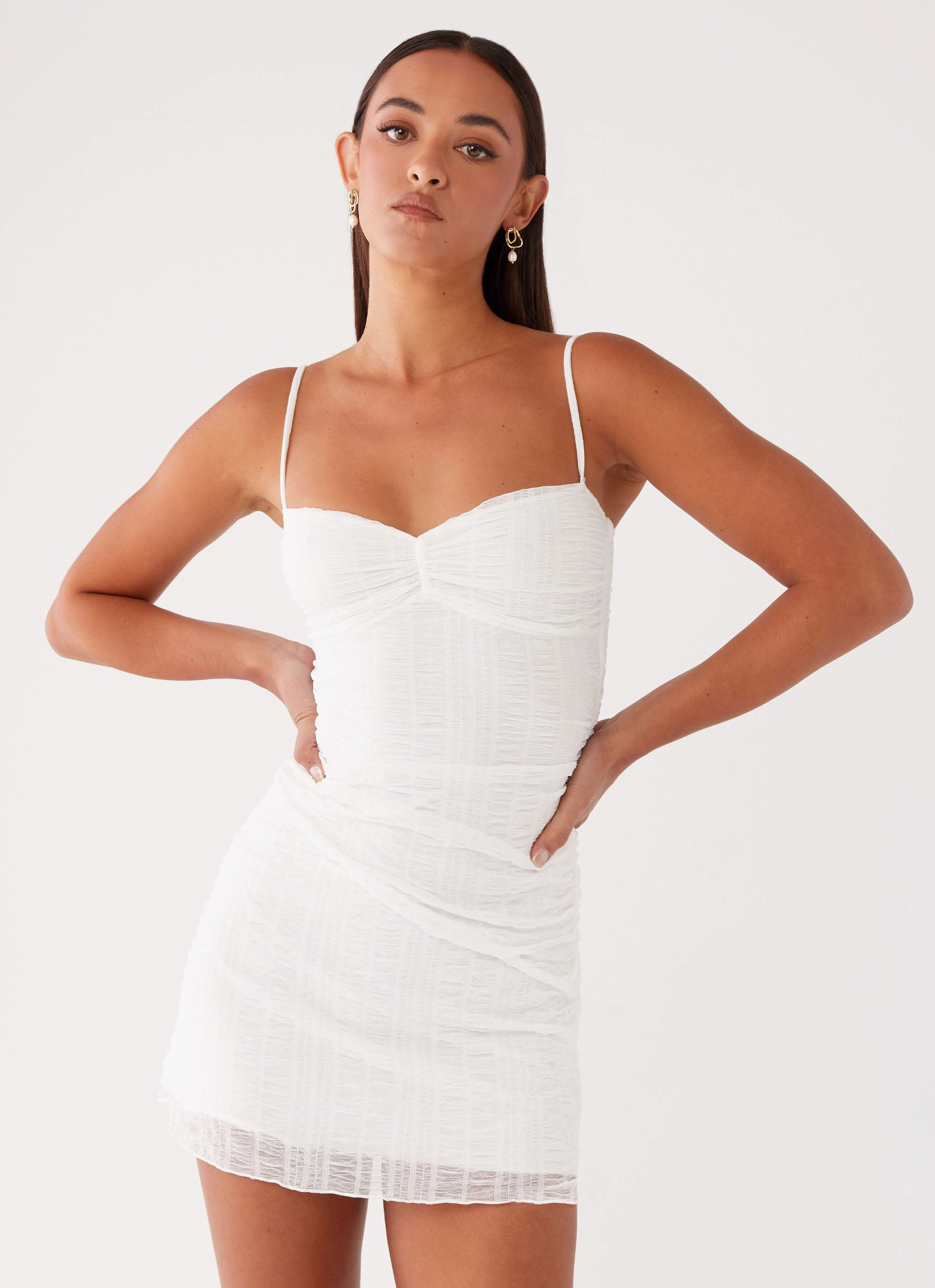 Arden Mesh Mini Dress - White Luxury-Fabric Happy Scent