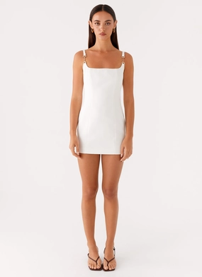 Aretha Mini Dress - White Crystal Detail Comfy Design Satin Grace Aretha Mini Dress - White