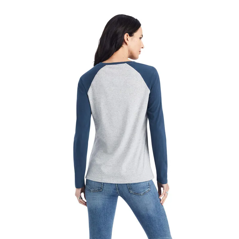 Ariat Women's REAL Ariat Baseball Shirt, Heather Grey|Midnight Blue