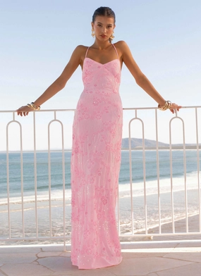 Arm Covering Vietta Sequin Cami Maxi Dress - Pink Pure Stitch Vietta Sequin Cami Maxi Dress - Pink