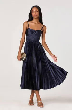 Ascella Sweetheart Pleated Midi Dress in Navy Bright Sets Lace-Trim Vibrant Waist Ascella Sweetheart Pleated Midi Dress in Navy