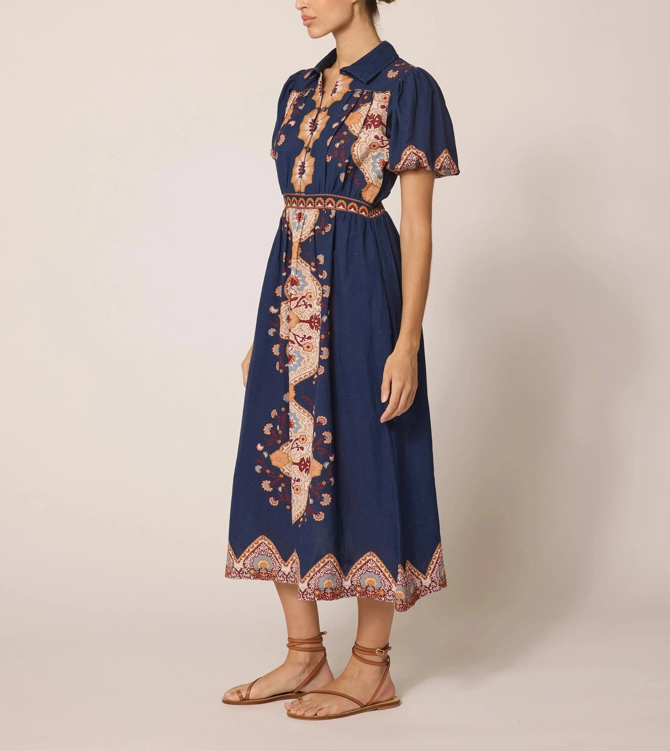 Asha Midi Dress | Navy Lagos Party Floral Beaded-Sleeve