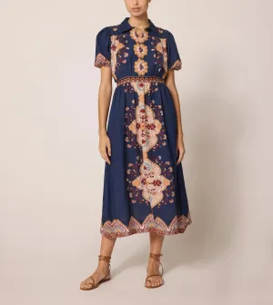 Asha Midi Dress | Navy Lagos Flattering Fit Asha Midi Dress | Navy Lagos breathable fabric dress Fall Go