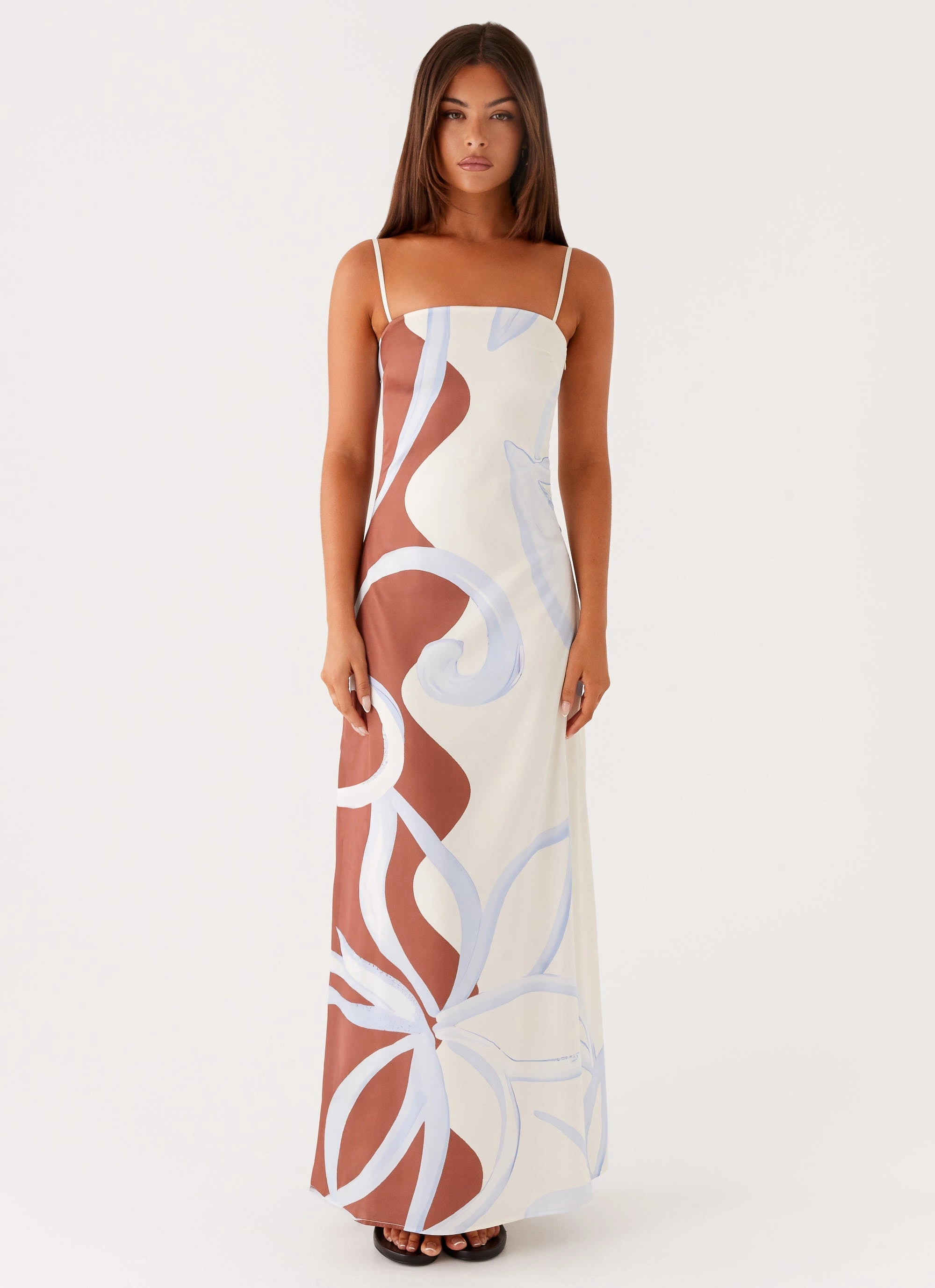 Street-Style Back-Zip Aster Bloom Maxi Dress - Bloom Wave Print