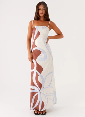 Aster Bloom Maxi Dress - Bloom Wave Print Dark Tone Aster Bloom Maxi Dress - Bloom Wave Print Easy Layering Piece