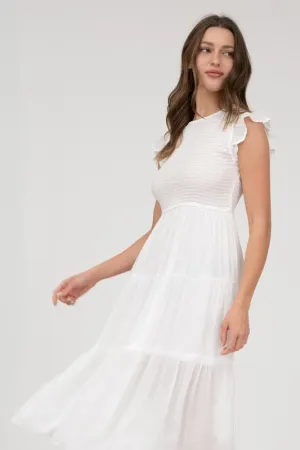 Asymmetric Hem DANICA SMOCKED TIERED MIDI DRESS S-3XL DANICA SMOCKED TIERED MIDI DRESS S-3XL Flowy Cut Social Ease