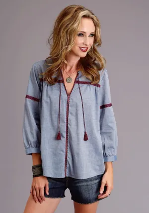 athletic style Stetson Womens Chambray 100% Cotton Peasant S/S Blouse Hooded Option Stetson Womens Chambray 100% Cotton Peasant S/S Blouse