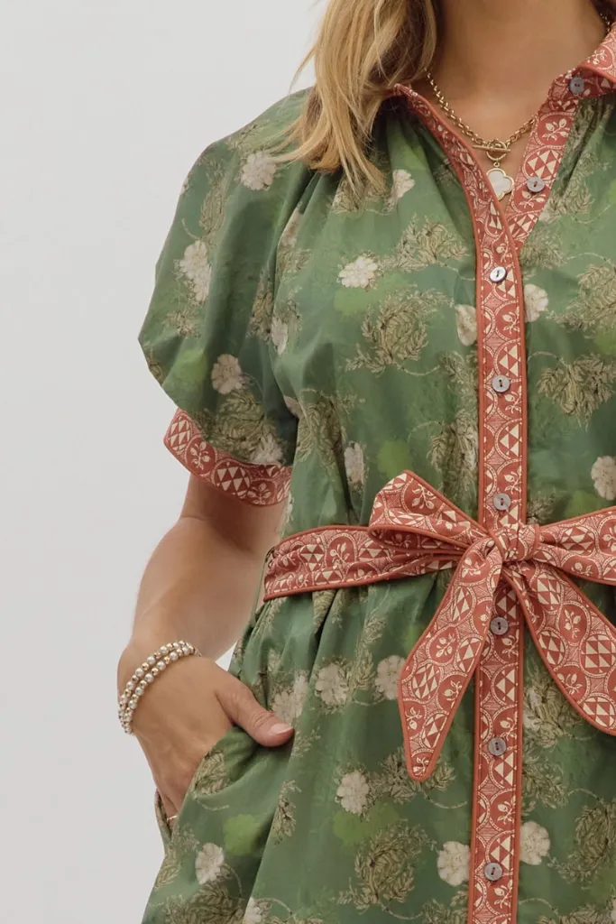 Mood Focused Autumn Floral Belted Midi Dress