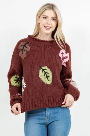 Autumn Leaf Knit Sweater Relaxed Fit Autumn Leaf Knit Sweater ThermoregulatingFabric