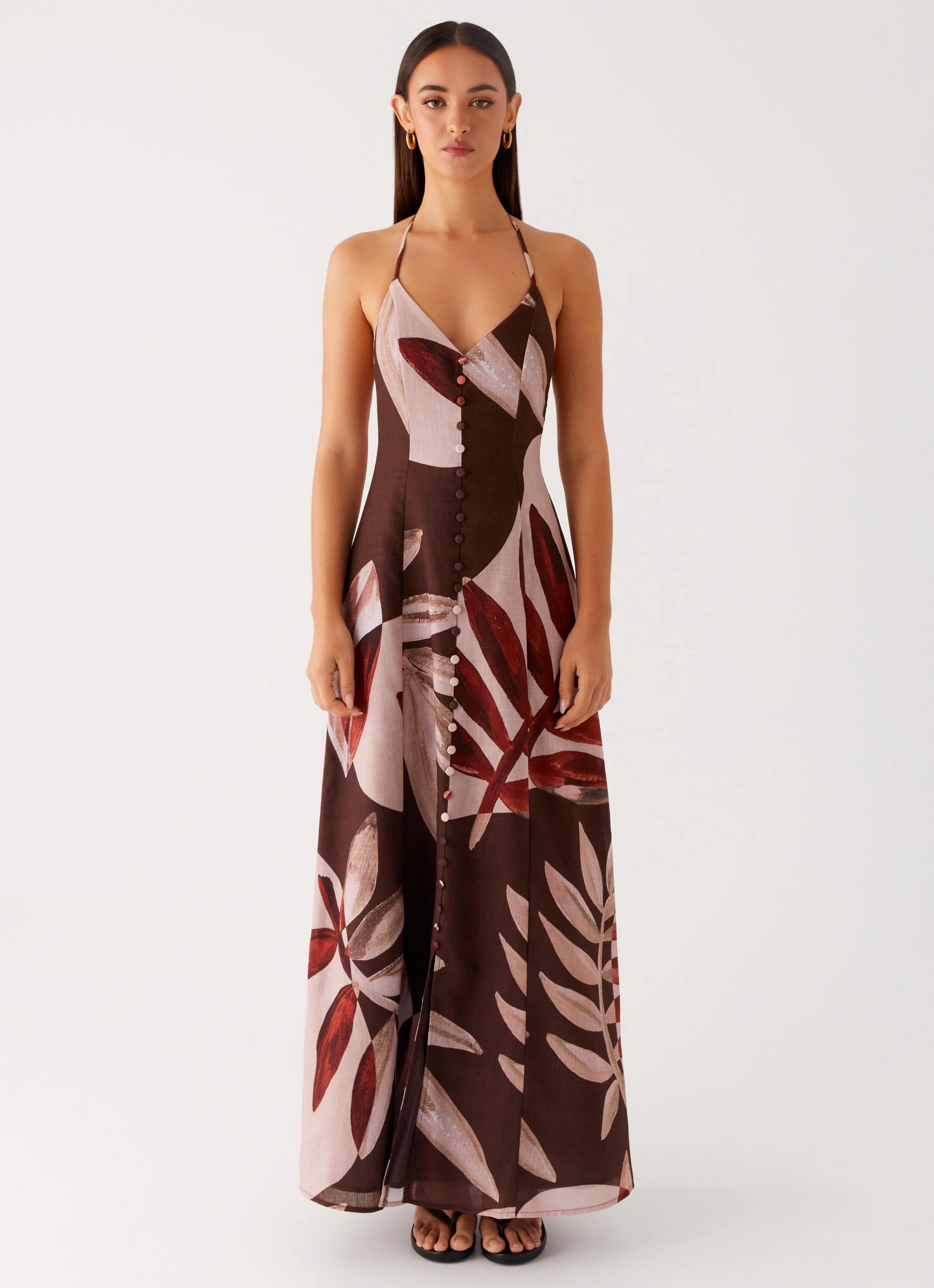 Autumn Linen Maxi Dress - Cinnamon Palm Versatile Edge