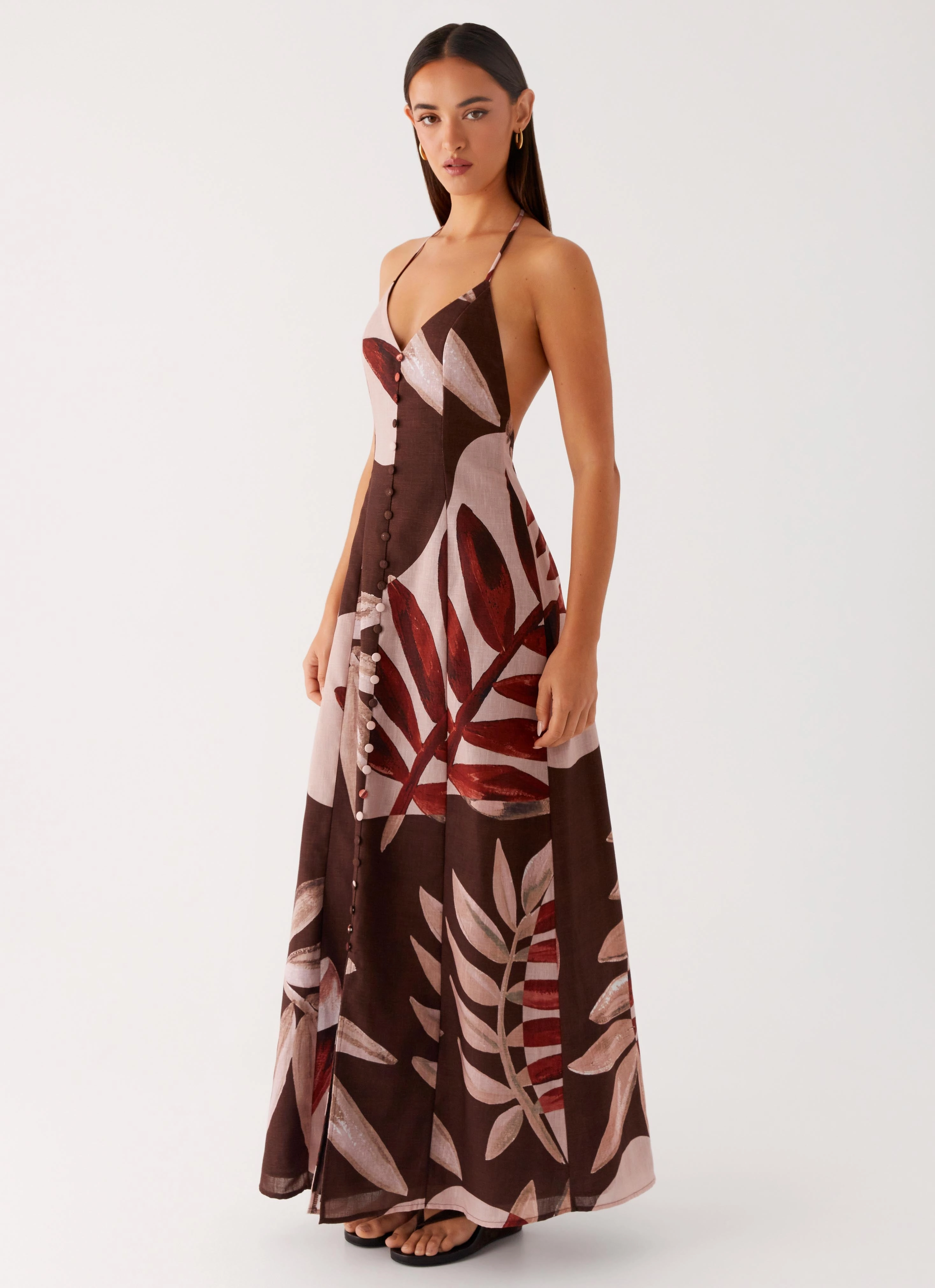 Weekend Fresh Autumn Linen Maxi Dress - Cinnamon Palm