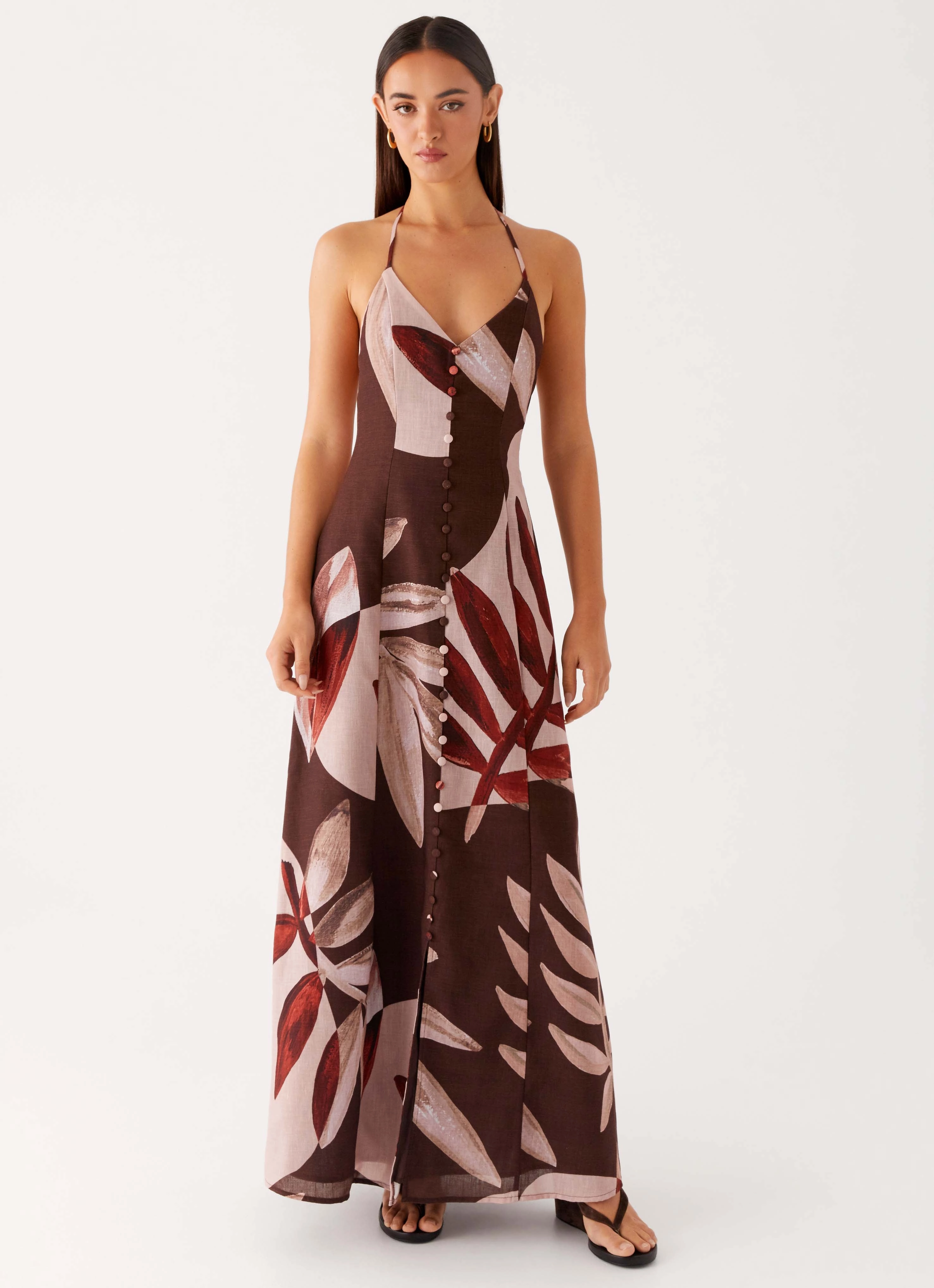 Autumn Linen Maxi Dress - Cinnamon Palm Delicate Touch
