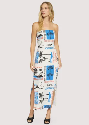 All Look Azure Paradiso Strapless Maxi Dress in Cream/Blue Multi