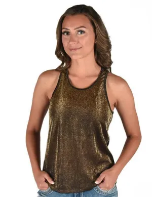 Back Pleat Cowgirl Tuff Womens Shimmer Breathe Copper Nylon S/L Tank Top Summer Camp Tailored Fit Cowgirl Tuff Womens Shimmer Breathe Copper Nylon S/L Tank Top