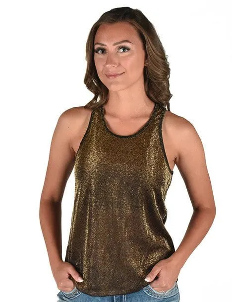 Summer Camp Tailored Fit Cowgirl Tuff Womens Shimmer Breathe Copper Nylon S/L Tank Top