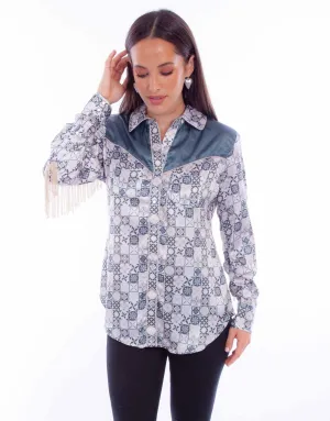 Back Pleat Scully Womens Contrast Yokes Ivory 100% Polyester L/S Blouse Weekend Style Summer Fashion Scully Womens Contrast Yokes Ivory 100% Polyester L/S Blouse